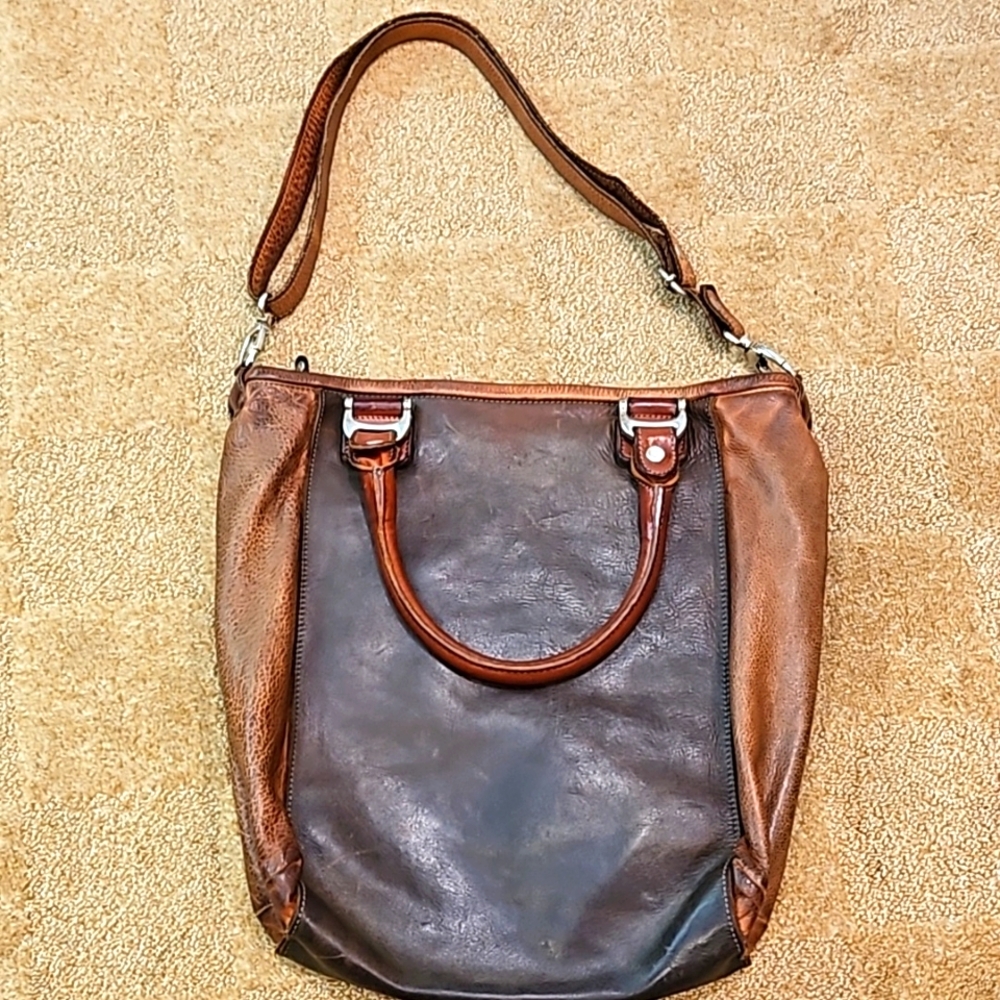 Vive la Difference Large Brown Leather Shoulder Handbag